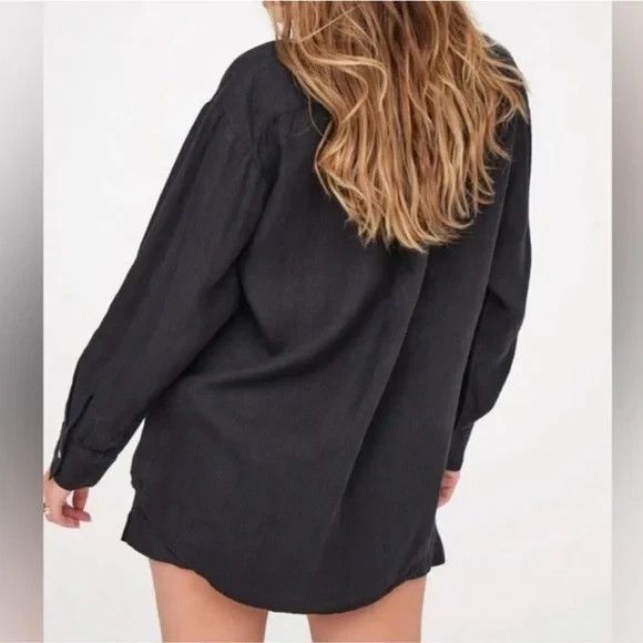 Mate The Label 100% Organic Linen Oversized Button Up Long Sleeve Black NEW SZ S - Picture 2 of 7